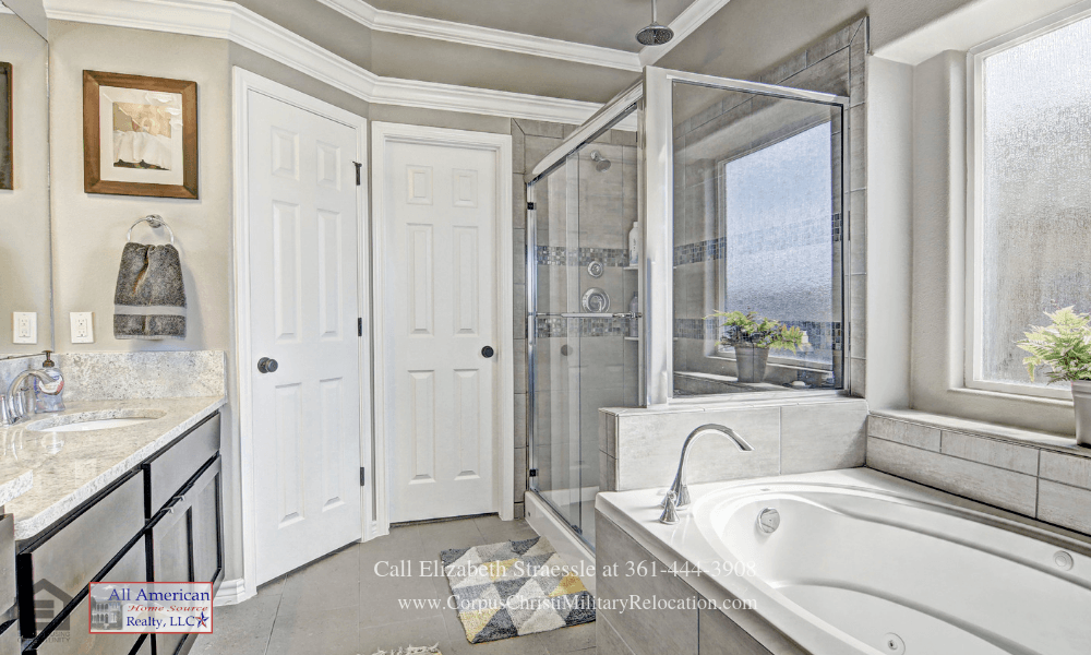 Rancho Vista Corpus Christi TX Homes - Enjoy ultimate relaxation in the luxurious master bathroom of this home for sale in Corpus Christi TX. 